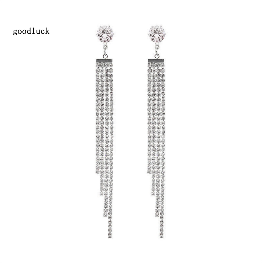 Bông Tai Dáng Dài Đính Đá Thời Trang Thanh Lịch Cho Nữ