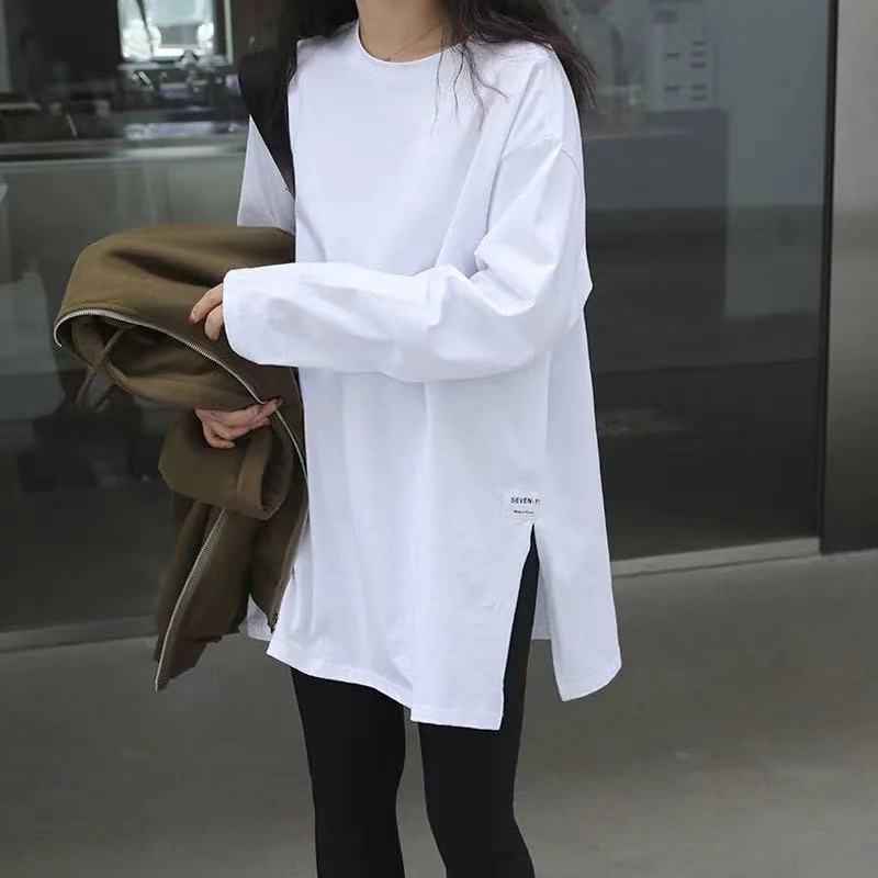 Áo thun Cotton tay dài xẻ tà thời trang cho nữ