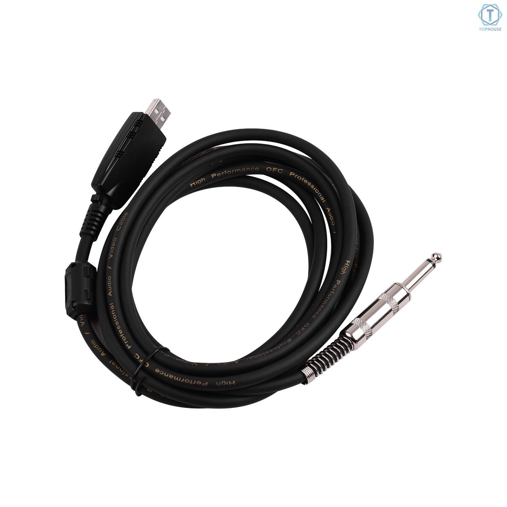 Te USB Guitar Andio Cable USB Male Interface to 6.35mm (1/4inch) Mono Electric Guitar Connection Cable Professional Guitar to PC USB Link Recording Cable Compatible with Windows / MacOS- Supports Both 44.1 kHz and 48 kHz Sample Rate Providing Sound