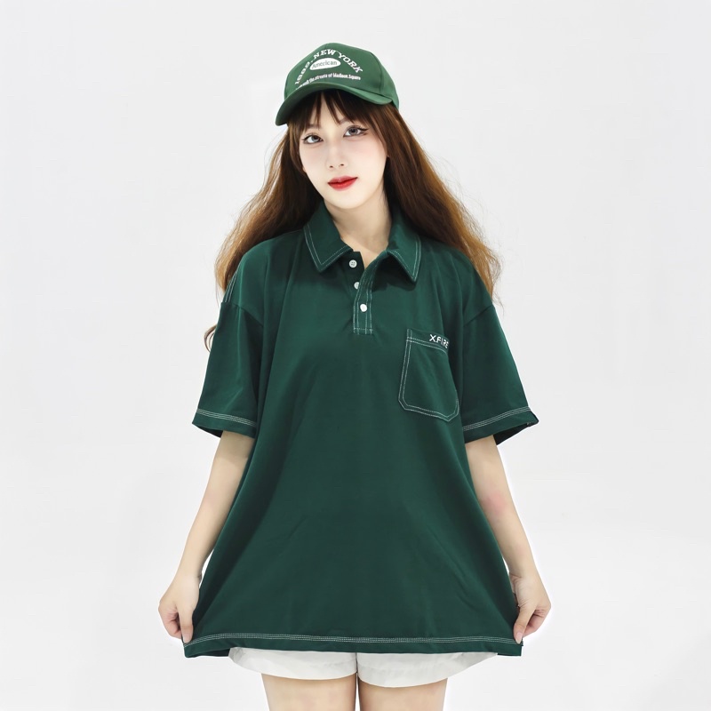 Áo Phông Polo Cổ Viền Nam Nữ Form Rộng Cá Sấu Ngắn Tay Có Túi Màu Xanh Ver3 Local Brand by Xfire Unisex POLOVER3CASGR622