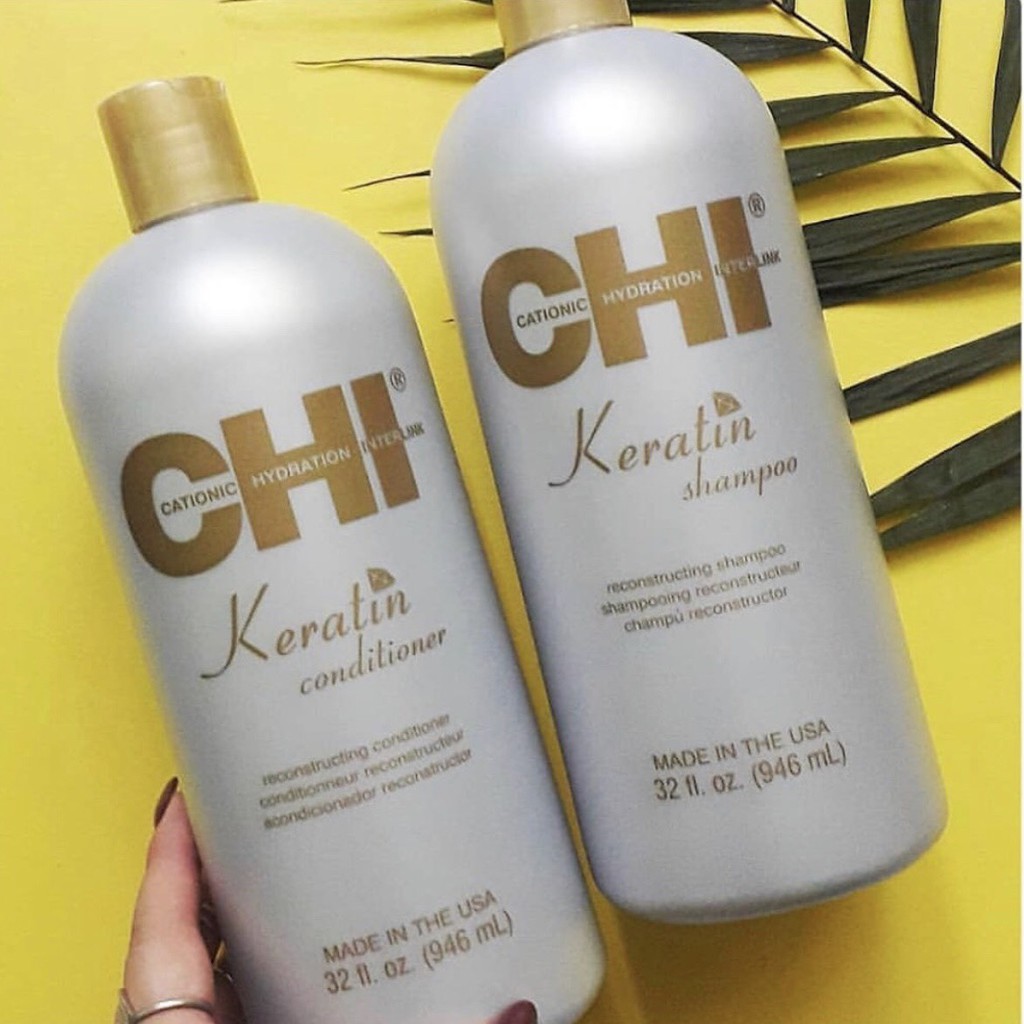 #chi_usa_Chính_hãng_100% Combo Dầu gội xả phục hồi CHI Keratin Shampoo Và Conditioner 946mlx2