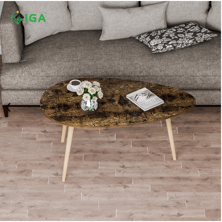 Bàn trà sofa hình trứng màu gỗ cháy phù hợp nhiều ghế sofa, kệ tivi phòng khách- GP55.08