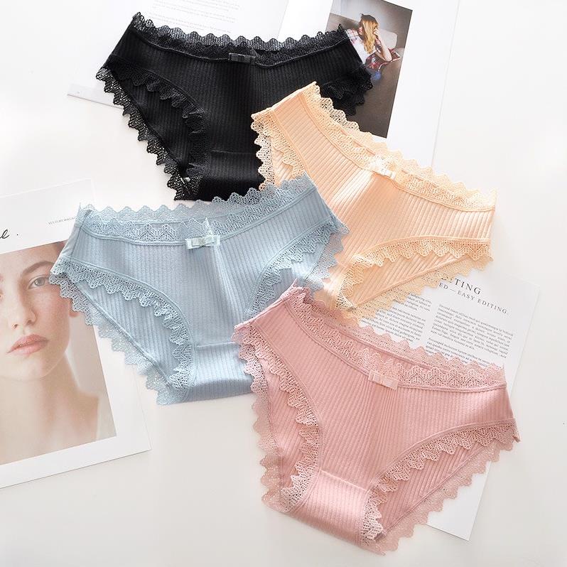 Quần Lót  Nữ Cotton Gân Tăm Viền Ren Kháng Khuẩn Đính Nơ Sexy - 029