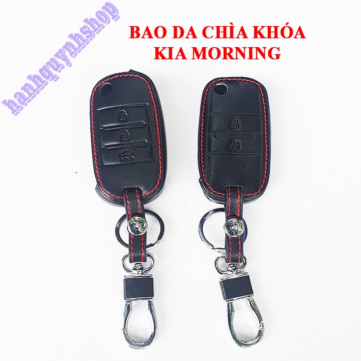 Bao da chìa khóa Kia Morning màu đen chỉ đỏ tặng kèm móc