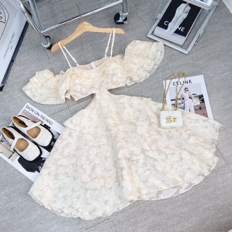 ĐẦM HOA RỚT VAI KHOÉT EO