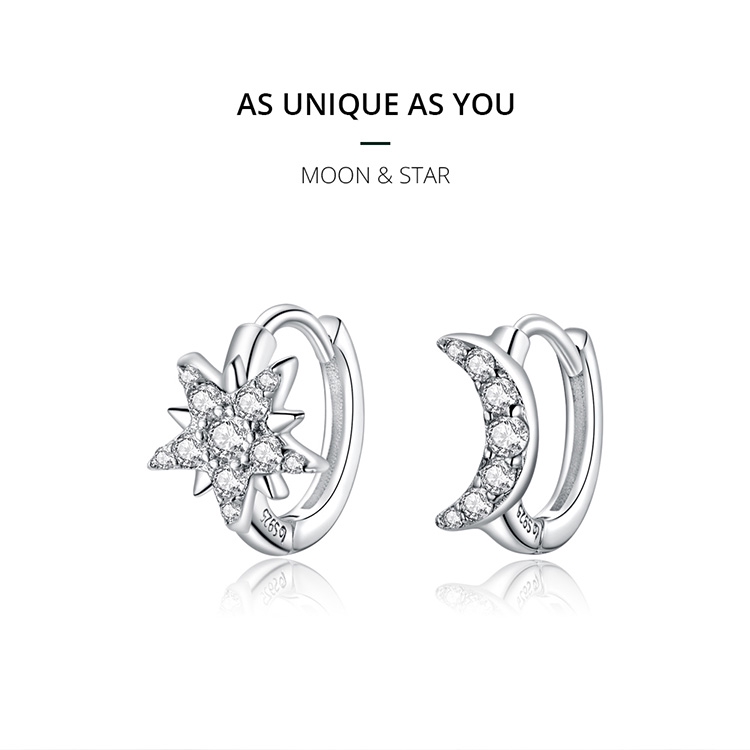 Hoa tai Bamoer dạng vòng tròn hình ngôi sao mặt trăng thời trang cho nữ