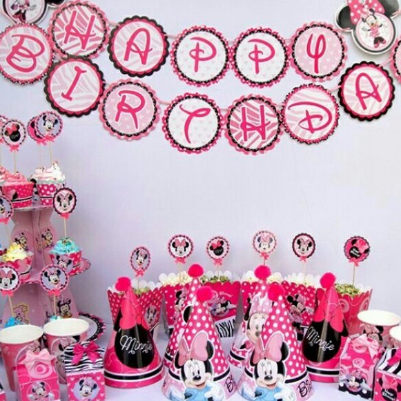 Set trang trí sinh nhật bé gái Bộ phụ kiện chủ đề Minnie