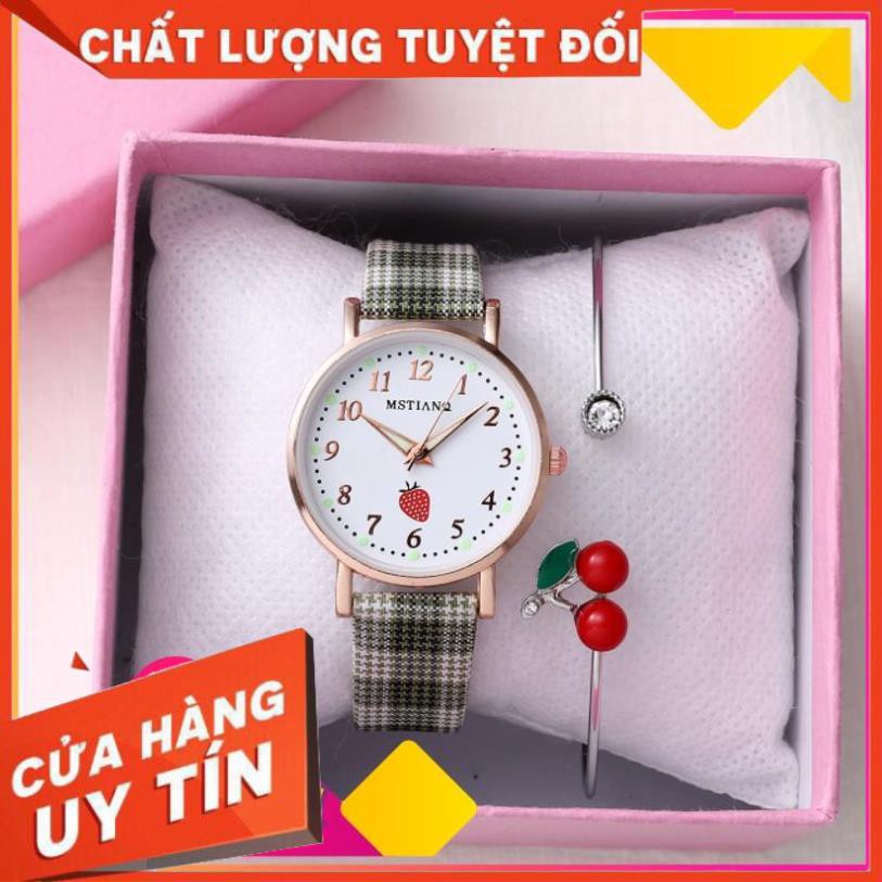 [FREESHIPXTRA] Đồng hồ thời trang nữ Mstianq MS31 dây da sọc caro cực đẹp, mặt số dể dàng xem giờ