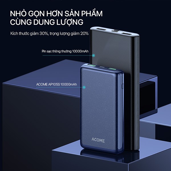 [Mã ELRVA30K giảm 7% đơn 99K] Pin Sạc Dự Phòng 10.000mAh ACOME AP105S Sạc Nhanh 18W PD/QC 3.0 - BẢO HÀNH 12 THÁNG