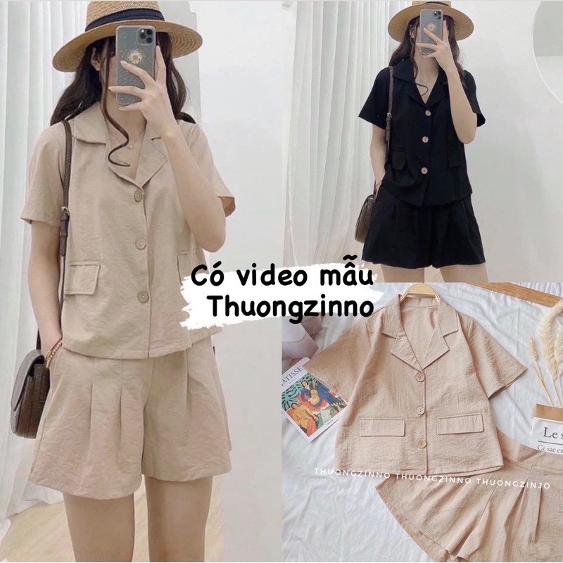 [Ảnh thật/Video Set đũi be cúc gỗ trẻ trung hàng chất lượng cao Set vest Quảng Châu