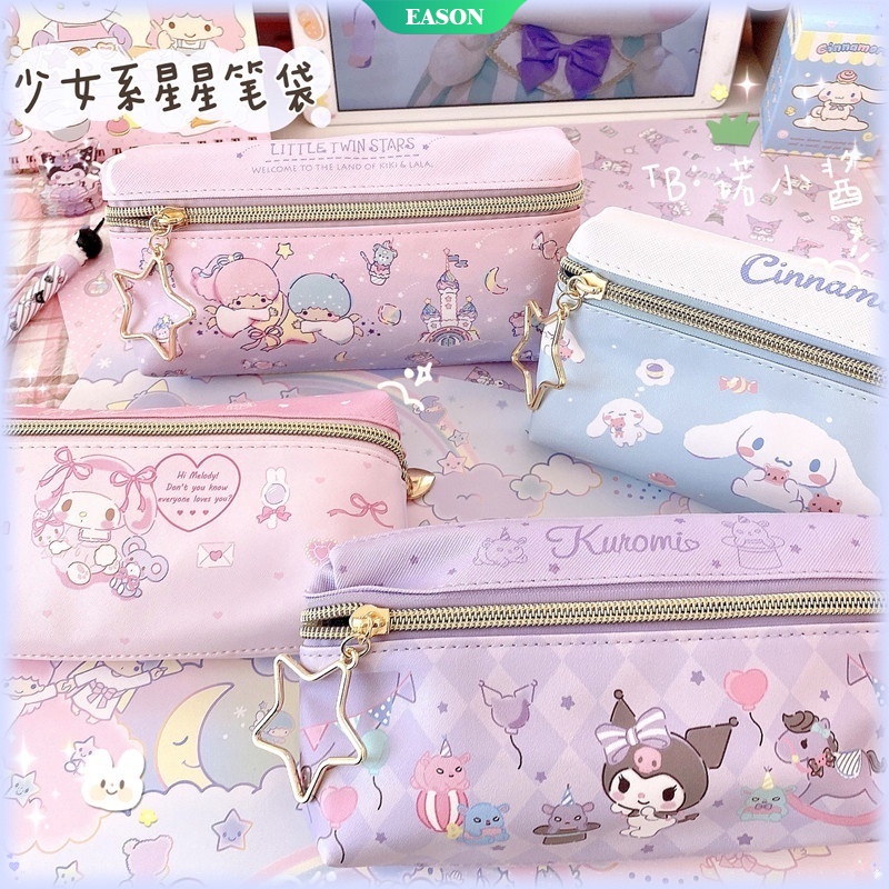 Sanrio Túi Đựng Bút Chì Hai Ngăn Có Khóa Kéo In Hình Hello Kitty My Melody Dễ Thương Sức Chứa Lớn Cho Nữ