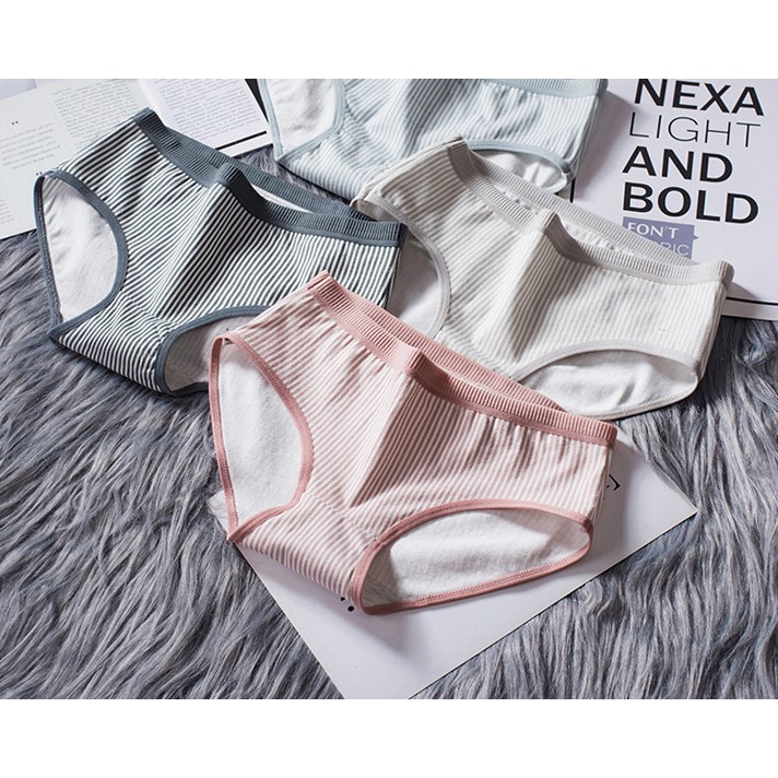 Quần lót nữ cotton kẻ kháng khuẩn thun lạnh dễ thương sexxy gợi cảm (6 màu) | BigBuy360 - bigbuy360.vn