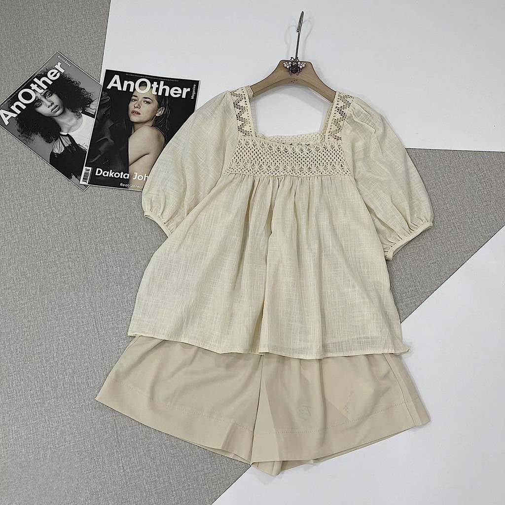 Set Babydoll Đũi Ren Hoa Cổ Vuông Bộ Nữ Quân Sooc Cao Cấp Full Size S M L 1St_Clothing | BigBuy360 - bigbuy360.vn