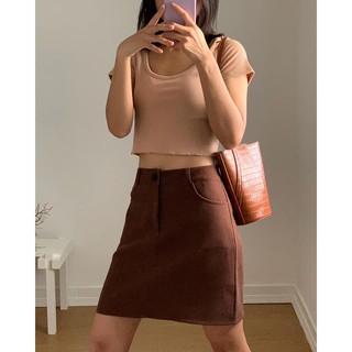 Áo thun croptop tay ngắn, vải gân nhiều màu