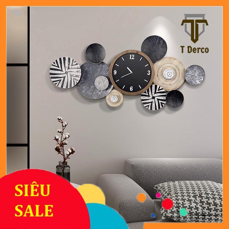 Đồ Trang Trí Đồng Hồ Treo Tường, Đồng Hồ Trang Trí Decor Vintage Gỗ Mặt Đen To