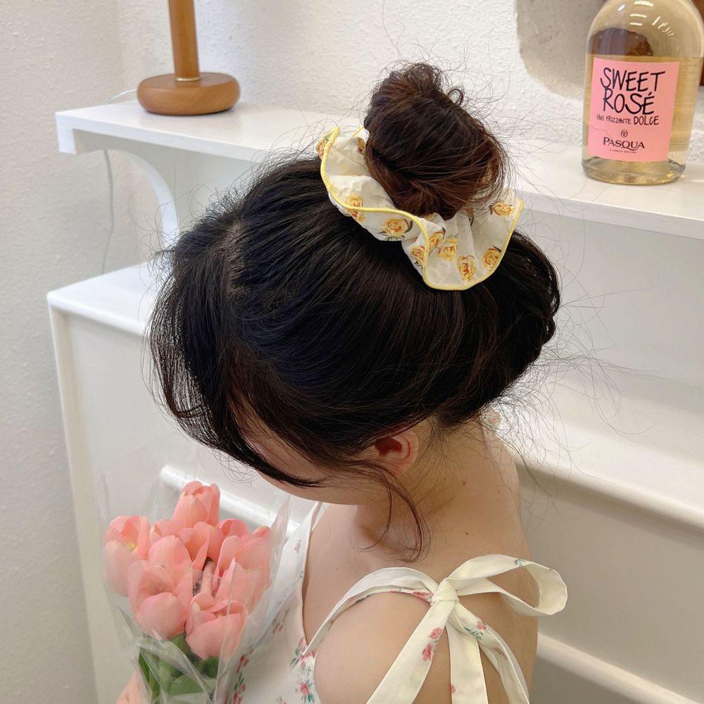 Dây Cột Tóc Cỡ Lớn Họa Tiết Hoa Dễ Thương Phong Cách Pháp Cho Nữ WMES15H