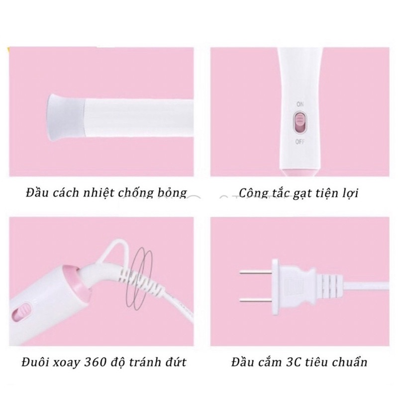 LƯỢC ĐIỆN UỐN TÓC TỰ ĐỘNG XOAY 360 ĐỘ tặng kèm lược và 2 kẹp giữ tóc