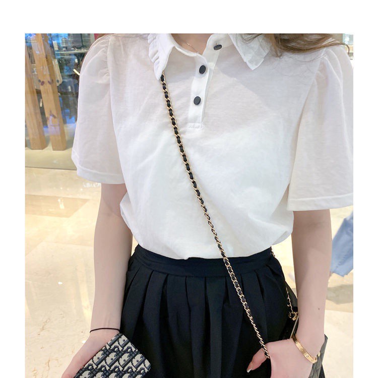 Áo thun nữ dáng lửng tay ngắn đơn giản thanh lịch phong cách Hàn Quốc | BigBuy360 - bigbuy360.vn