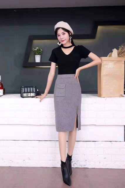 Chân váy len xẻ đùi đính khuy QC cực đẹp nha | BigBuy360 - bigbuy360.vn