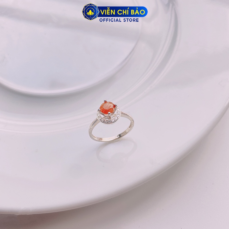 Nhẫn bạc nữ tóc nâu viền đá tròn chất liệu bạc S925thời trang phụ kiện trang sức nữ Viễn Chí Bảo N600030