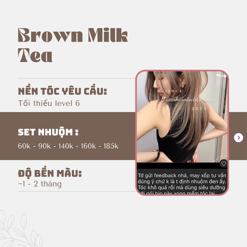 Thuốc nhuộm tóc màu Nâu Sữa, Nâu Trà Sữa, Nâu Xám Sữa, Trà Sữa kèm oxy găng tay