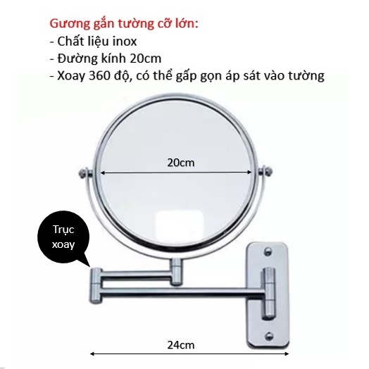 Gương treo tường cỡ lớn, có loại đèn led cảm ứng, treo phòng tắm, phòng ngủ, khách sạn Inox304