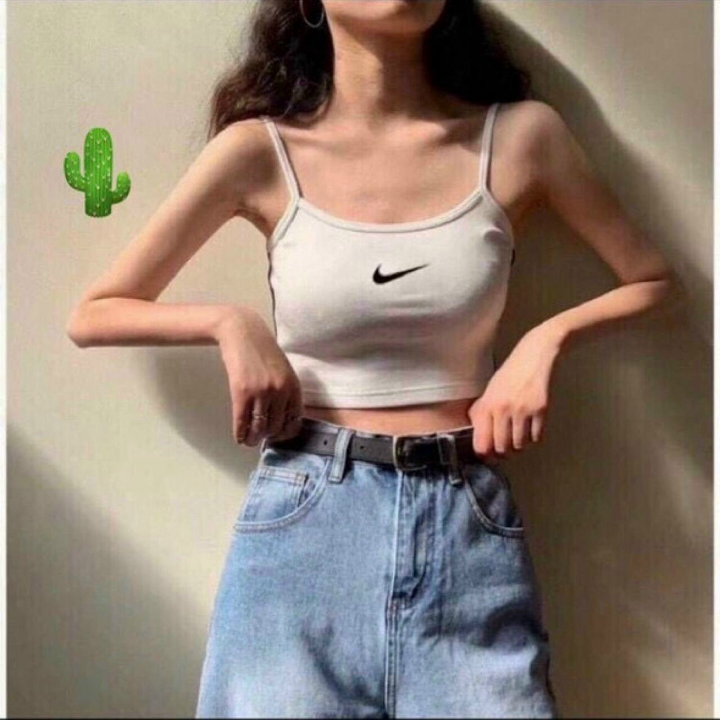 Áo 2 dây croptop thêu hình dấu móc trước ngực cực xinh , chất thun bozip mềm mịn