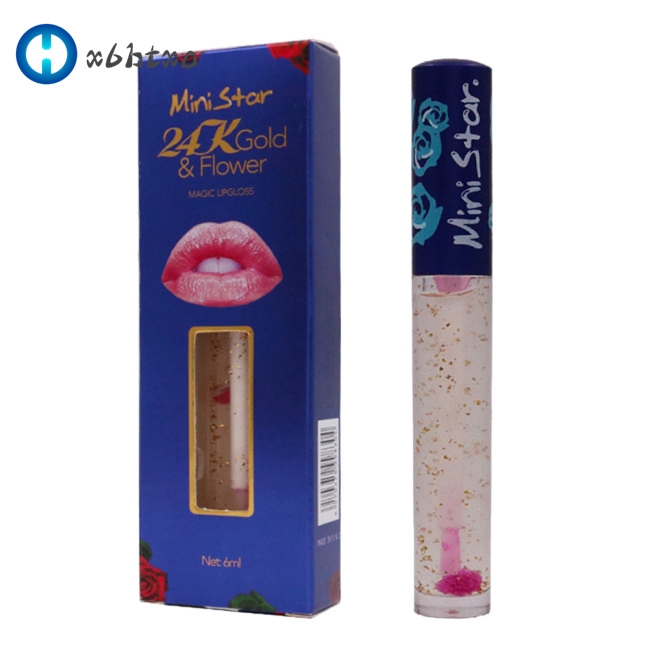 Gold Lip Oil With Flower Natural Moisturizer Lipgloss Waterproof Long Lasting Hydrating Lip Plumper