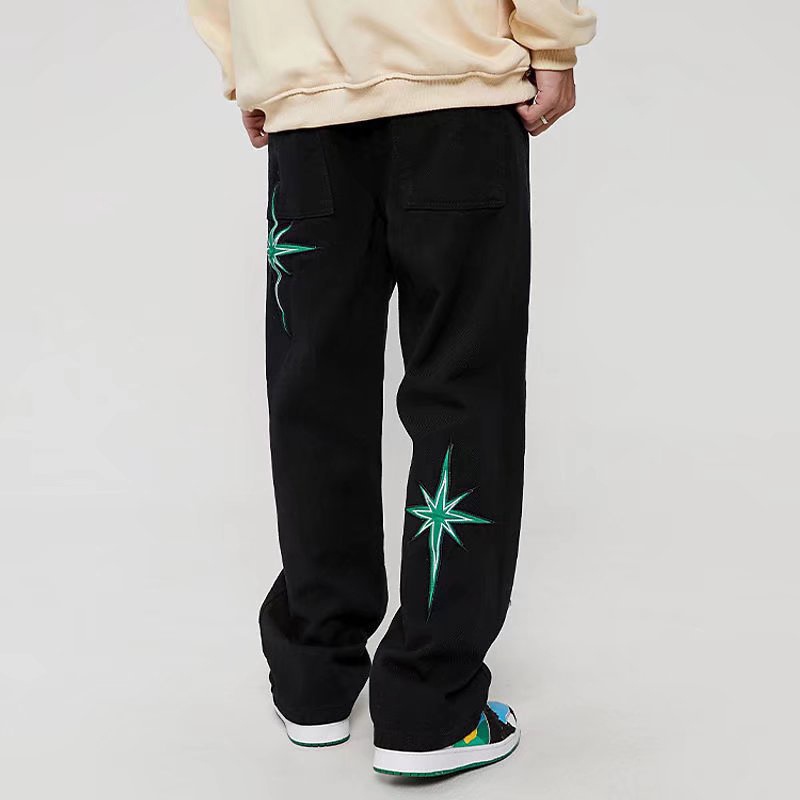 Quần jeans AOKANG cho nam ống rộng thêu chữ thời trang hồng kông