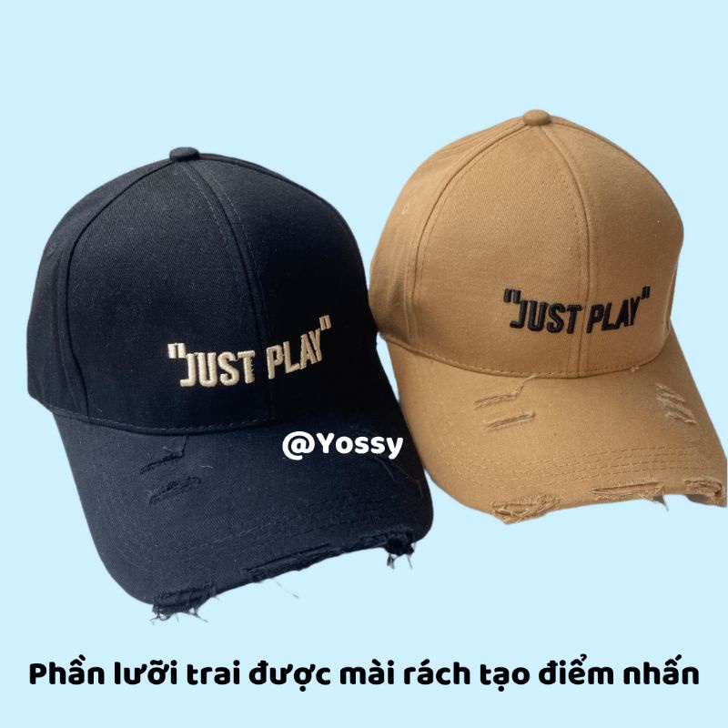 Mũ lưỡi trai nam nữ thêu chữ JUST PLAY chất vải kaki Phong cách Hàn Quốc ❤ Nón kết rách unisex cao cấp