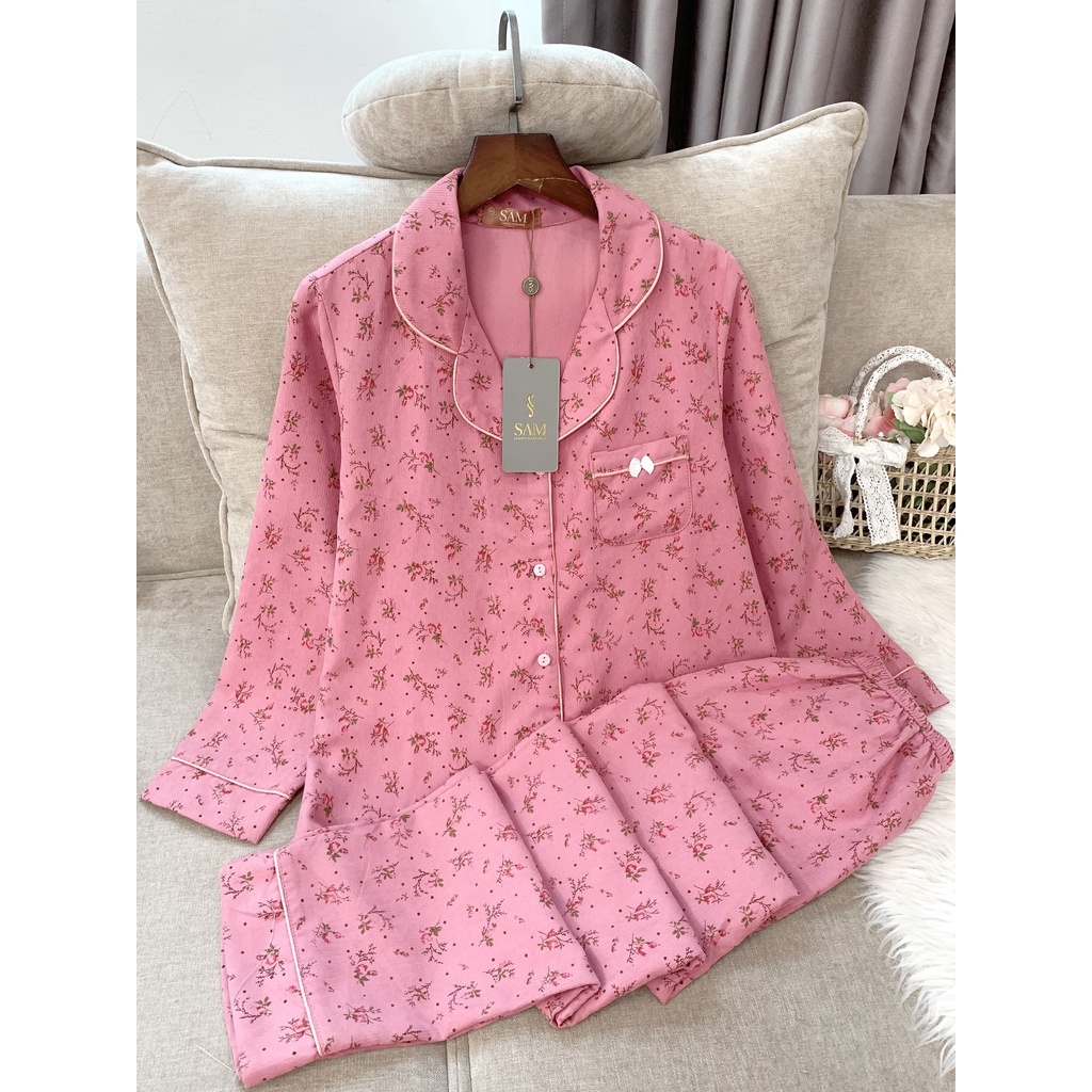 Bộ đồ Pijama mặc nhà cao cấp hãng Sam. SET đồ ngủ chất nhung tăm mềm mịn, họa tiết hoa nhí nhẹ nhàng nữ tính | BigBuy360 - bigbuy360.vn