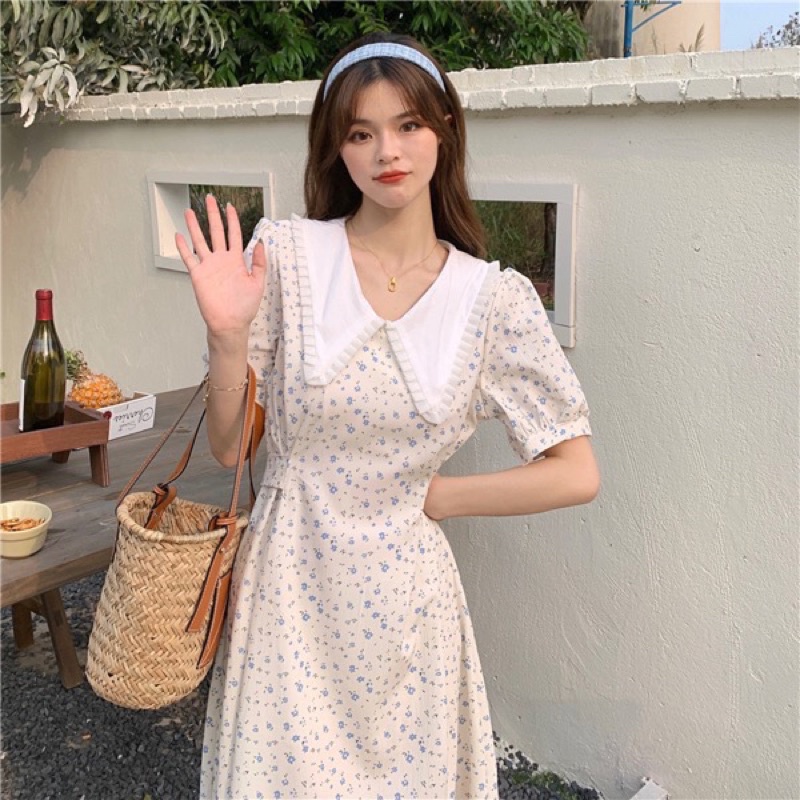 Váy hoa nhí cổ sen viền bèo dây thắt eo siêu tôn dáng VKE1978 Ulzzang style🌸 Hàng Quảng Châu
