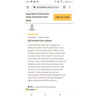 Sữa rửa mặt Burt's bees deep cleansing cream with soap bark & chamomile (mẫu mới)