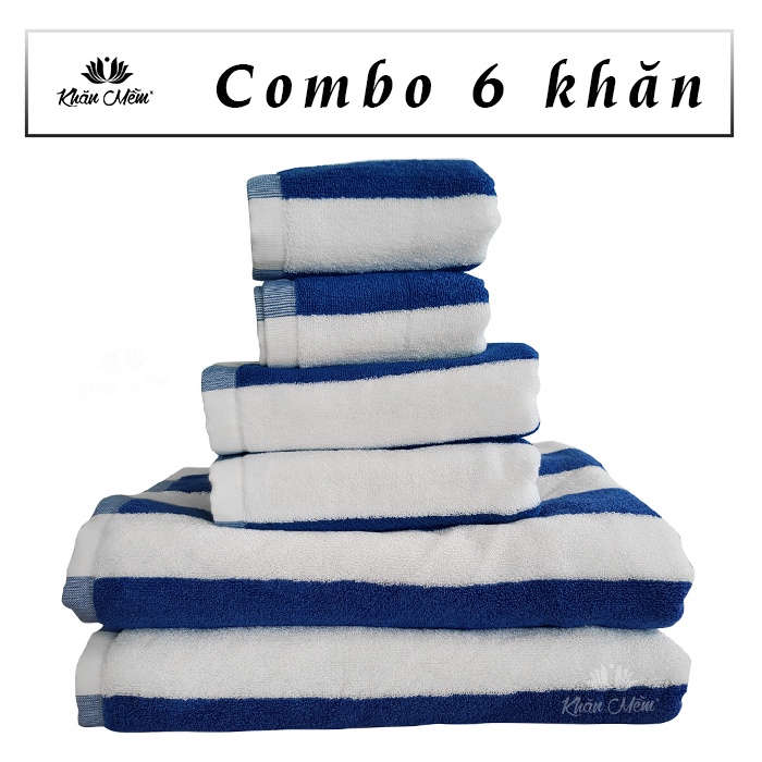 Bộ Combo Cao Cấp Khăn Mềm  Gia Đình  6 Khăn 3 Kích Thước Gồm: 2 Khăn Tắm 60x120cm, 2 Khăn Gội 35x80cm,2 Khăn Mặt 30x50cm