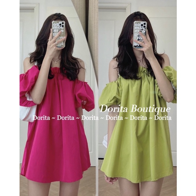 [Ảnh thật/Video] Áo trễ vai Dorita vải đũi xước, Áo váy Babydoll mặc 2 kiểu Hàn Quốc - Dorita Boutique