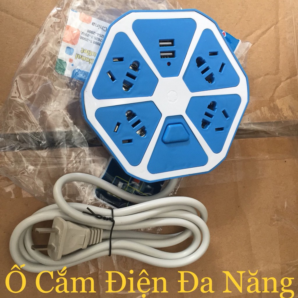 Ổ CẮM ĐIỆN ĐA NĂNG HÌNH TRÁI CAM LỤC GIÁC NHIỀU MÀU CÓ CÔNG TẮC GỒM 4 LỖ CẮM ĐIỆN VÀ 2 CỔNG USB