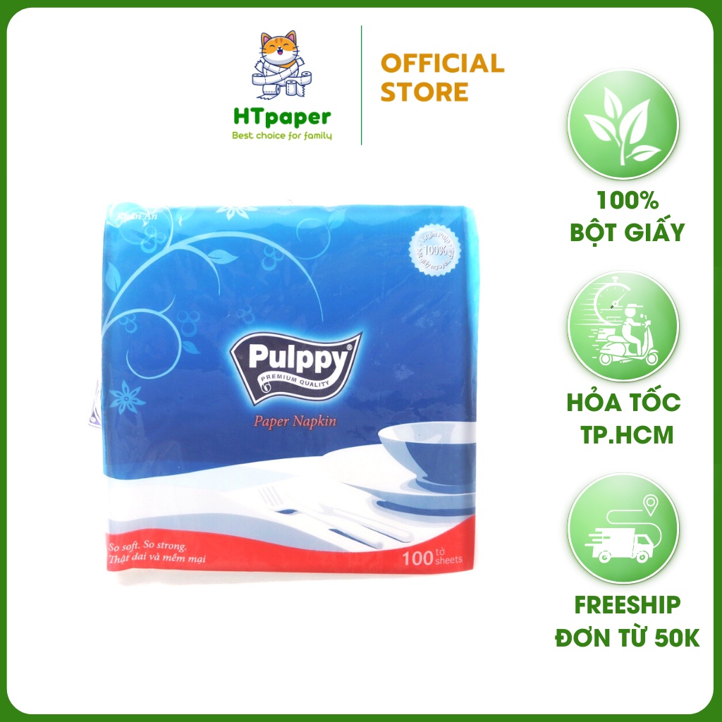 [HỎA TỐC] Khăn giấy vuông Pulppy khổ lớn 33 x 33 cm mềm mịn 100 tờ - HTpaper