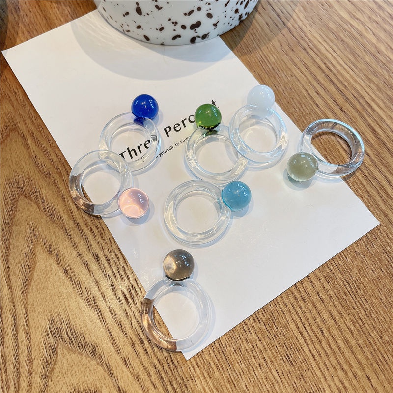 Nhẫn đính đá nhựa resin nhiều màu thời trang hàn quốc cho nữ