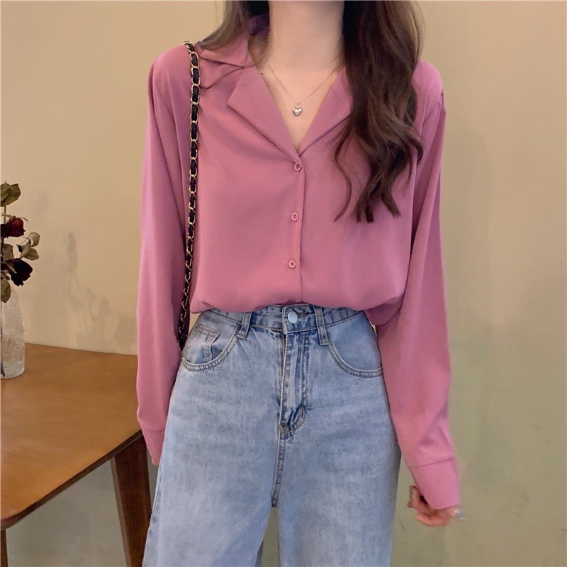 Áo Sơmi Nữ Dài Tay Cổ Vest Dáng Basic Nhiều Màu Áo Sơmi Nữ Công Sở Thanh Lịch 2022 | BigBuy360 - bigbuy360.vn