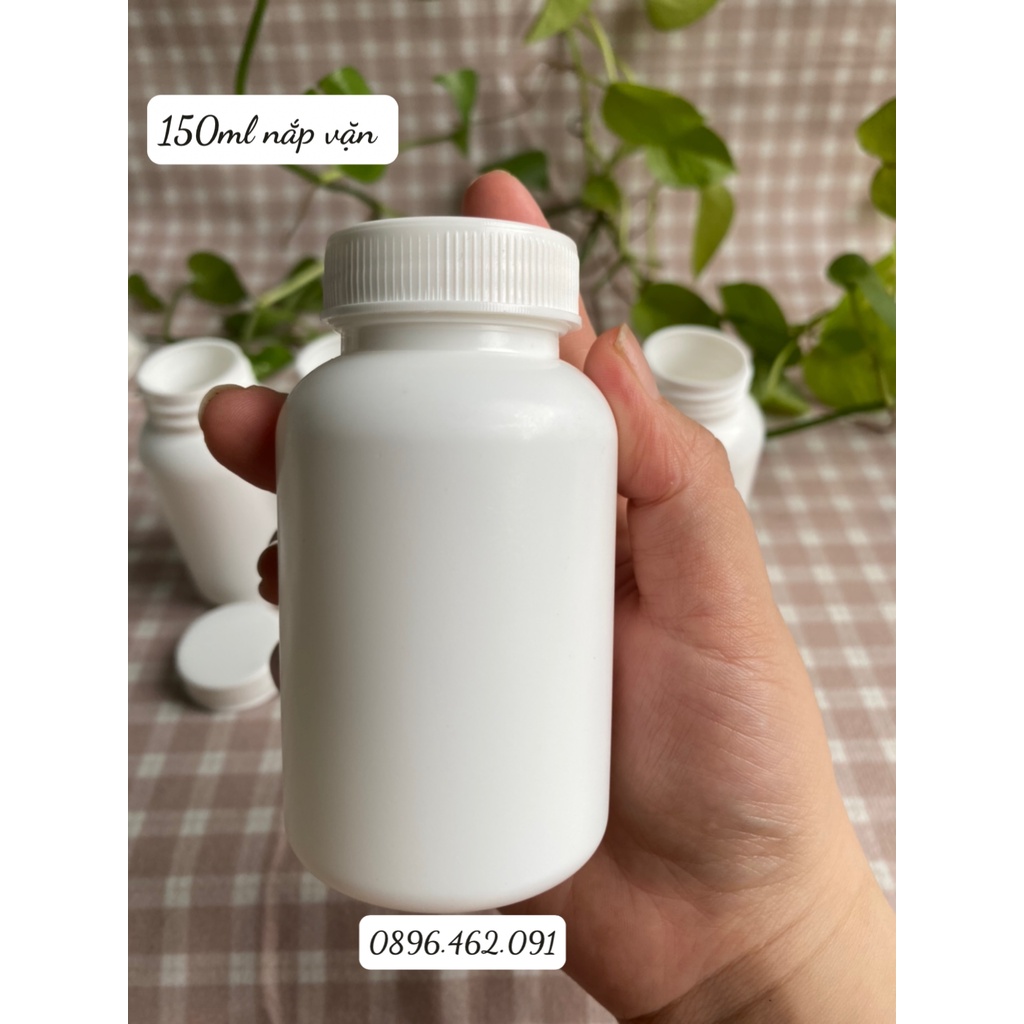 Chai lọ nhựa đựng viên nang,viên nén, viên hoàn, dược phẩm HDPE 150ml đi kèm màng siu tự dính