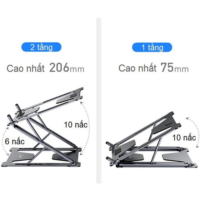 Đế nâng laptop stand 2 tầng, chỉnh độ cao gấp gọn hợp kim nhôm đa năng cho Macbook và máy tính xách tay SSKY P7