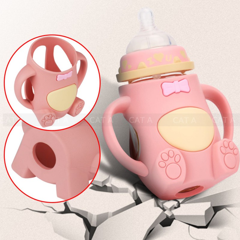 Bình Sữa giữ nhiệt thủy tinh, Bình Ti Sữa Cho Bé Có Tay Cầm CUTE - HÀNG MỚI VỀ