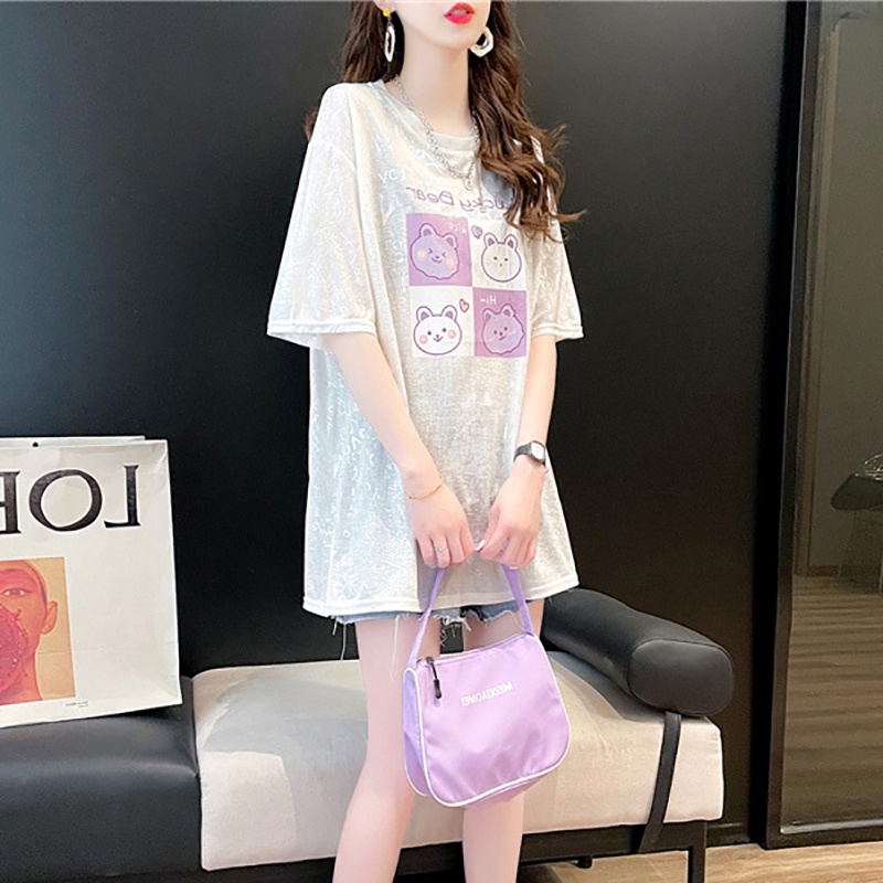 Áo Thun Lụa Lạnh Mỏng Dáng Rộng Tay Ngắn Thời Trang Mùa Hè Mới Cho Nữ