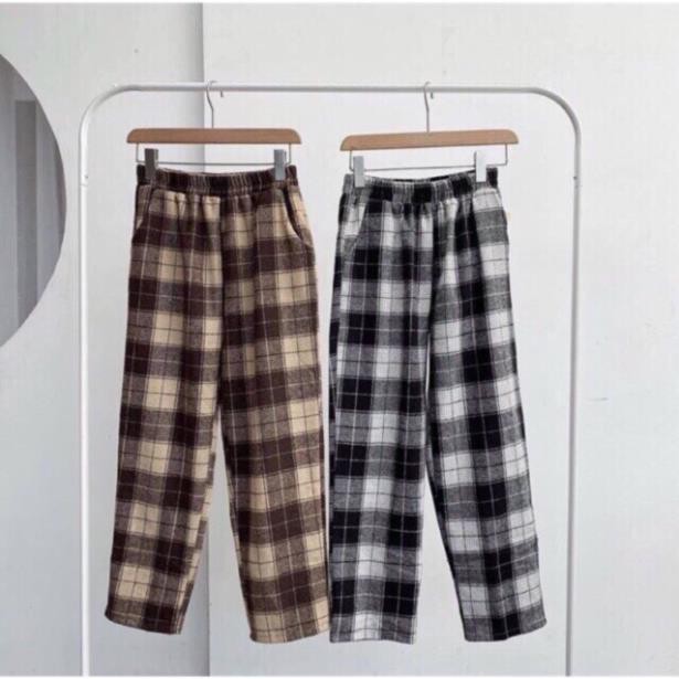 [RẺ VÔ ĐỊCH] Quần Kẻ Caro Đen Be (Quần Caro Ống Rộng)