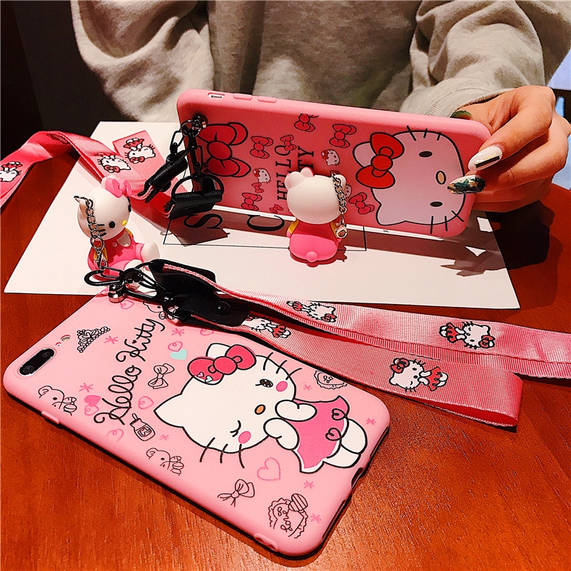 Ốp điện thoại Hello Kitty có móc khóa và dây đeo dễ thương cho OPPO A3s F5 A83 A71 A57 A39 F1s