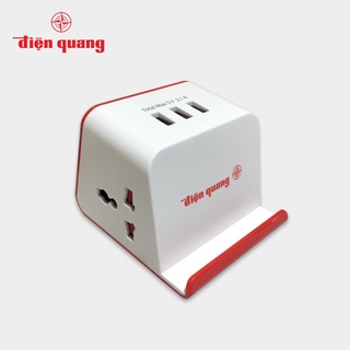  Ổ cắm Điện Quang 23-3U - 2 lỗ 3 chấu chịu tải 2500W có 3 cổng USB 2.1A - dây dài 2m - màu trắng đỏ 