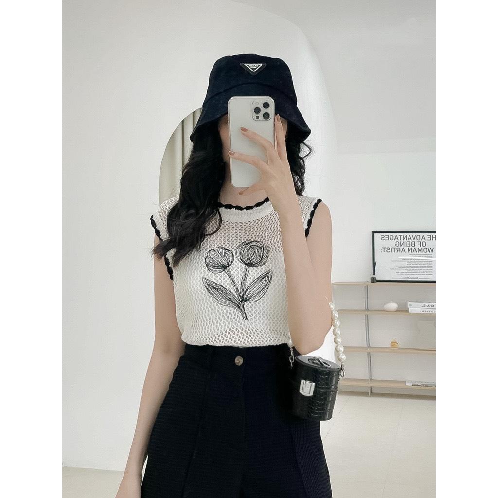 Sale!!! Áo Lưới Cổ Ren Hoa Tuy Lip