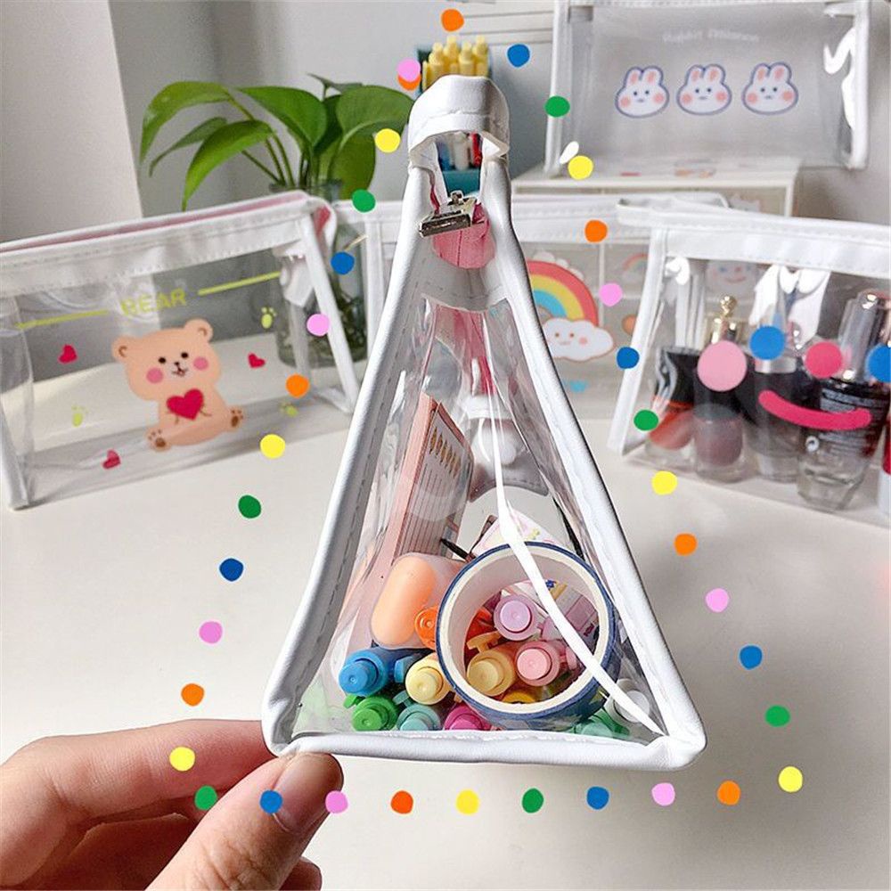 Túi đựng bút trong suốt in hình hoạt hình dễ thương sức chứa lớn phong cách Hàn Quốc