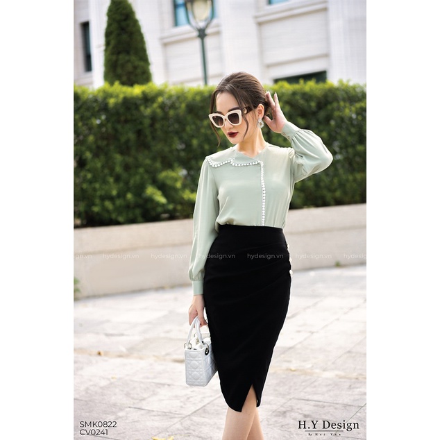 Áo sơ mi lụa Nhật cao cấp viền ren cách điệu - SMK082