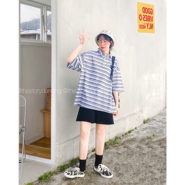 [STORY MADE] [STR] Áo polo sọc ngang, logo thêu A2145